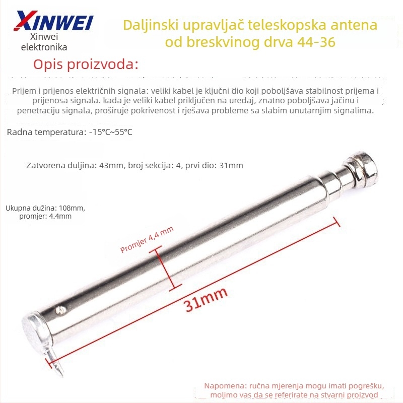 Xinwei teleskopsku antenu za Walkie-Talkie i FM radio, priključak BNC7-114, jačina signala