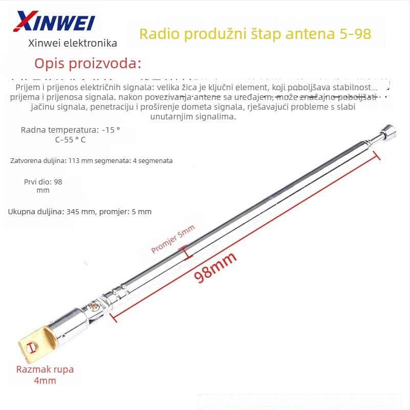 Xinwei teleskopsku antenu za Walkie-Talkie i FM radio, priključak BNC7-114, jačina signala
