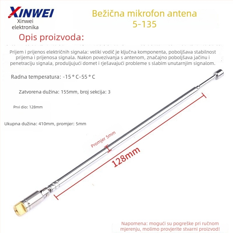 Xinwei teleskopsku antenu za Walkie-Talkie i FM radio, priključak BNC7-114, jačina signala