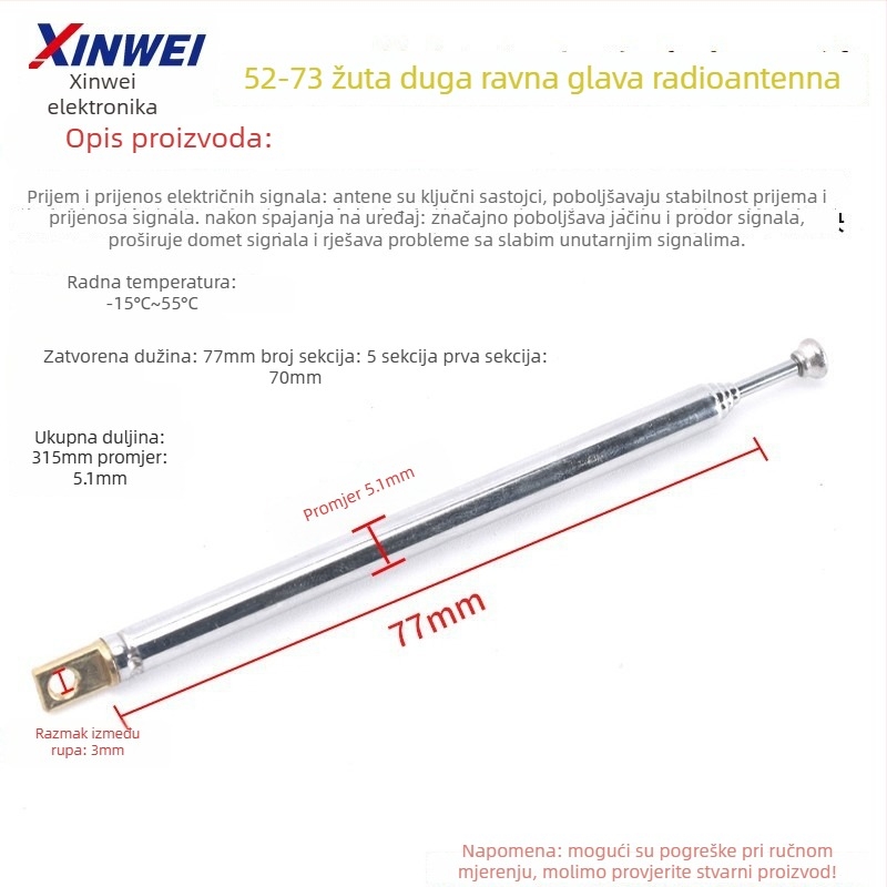 Xinwei teleskopsku antenu za Walkie-Talkie i FM radio, priključak BNC7-114, jačina signala