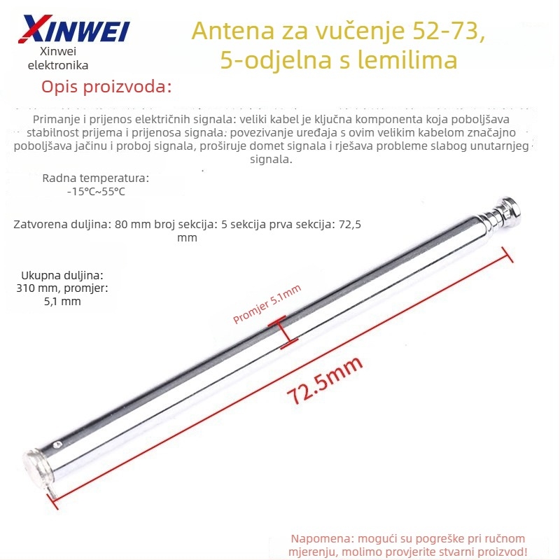 Xinwei teleskopsku antenu za Walkie-Talkie i FM radio, priključak BNC7-114, jačina signala