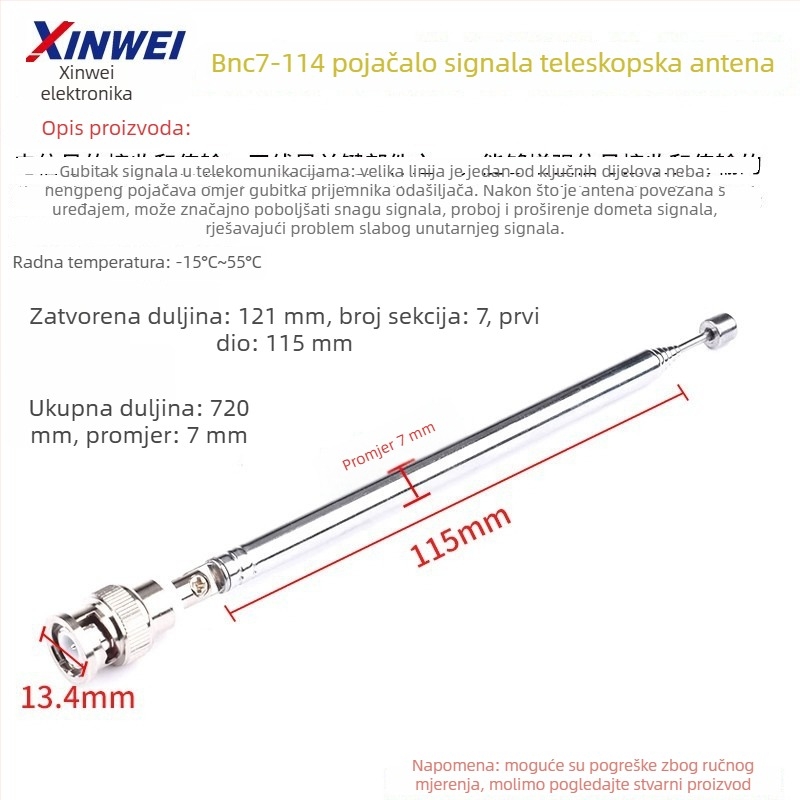 Xinwei teleskopsku antenu za Walkie-Talkie i FM radio, priključak BNC7-114, jačina signala
