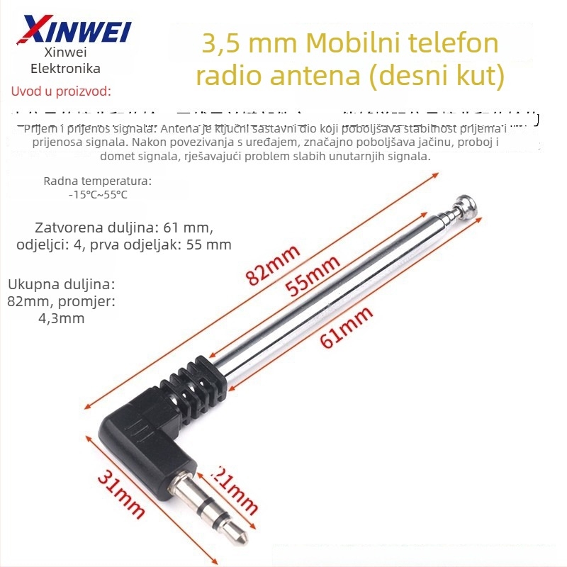 Xinwei teleskopsku antenu za Walkie-Talkie i FM radio, priključak BNC7-114, jačina signala