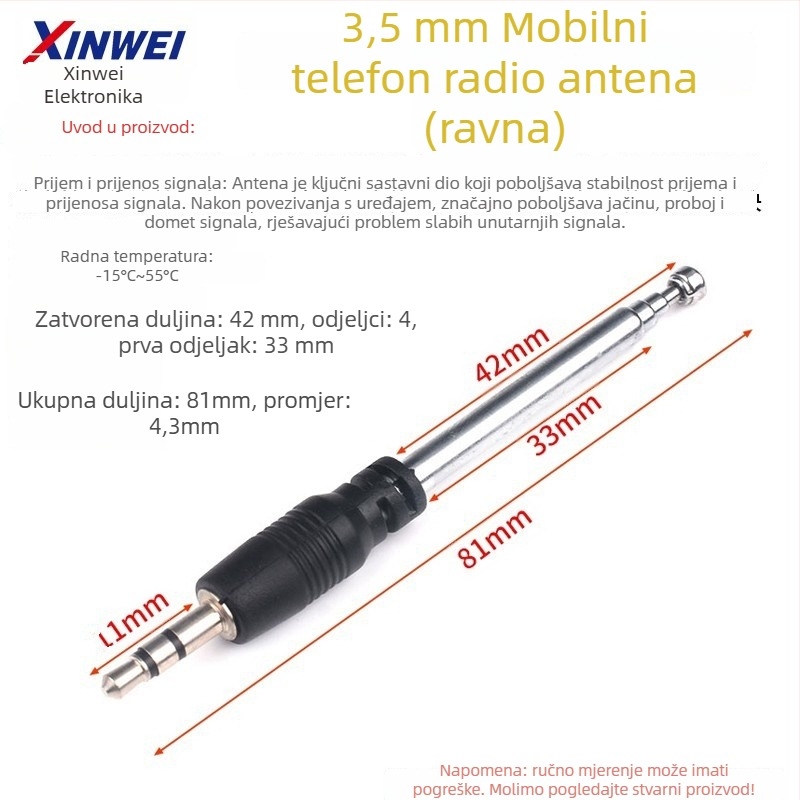 Xinwei teleskopsku antenu za Walkie-Talkie i FM radio, priključak BNC7-114, jačina signala