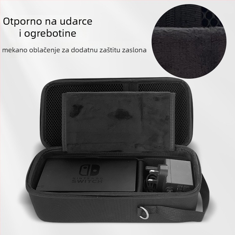 Nintendo Switch OLED zaštitna torbica sa stalkom, materijal EVA PU denim, šavovi toplim presivanjem, kompatibilna Switch OLED/Switch/Lite, težina 500 g, zatvaračem