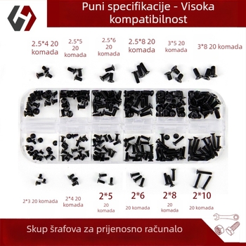 Set vijaka za prijenosna računala s utisnutom glavom, mali vijci, GB 819 standard, klase A/B/C