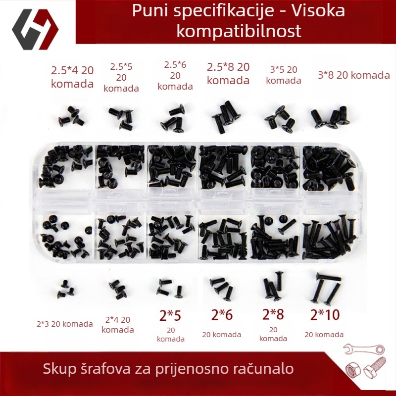 Set vijaka za prijenosna računala s utisnutom glavom, mali vijci, GB 819 standard, klase A/B/C