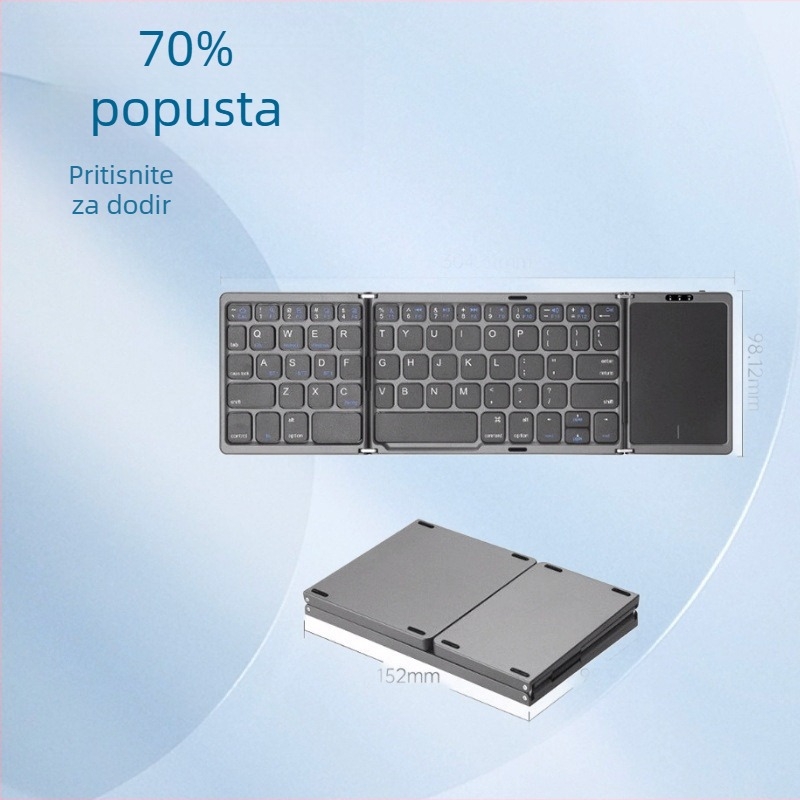 Bluetooth sklopna tipkovnica za telefone i tablete, aluminijska legura kućište, više od 98 tipki, do 3 uređaja istovremeno