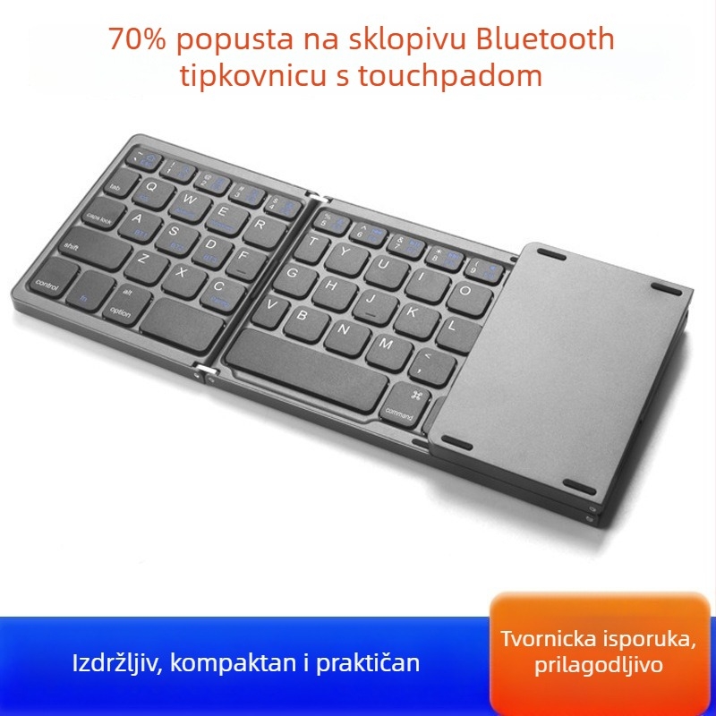 Bluetooth sklopna tipkovnica za telefone i tablete, aluminijska legura kućište, više od 98 tipki, do 3 uređaja istovremeno