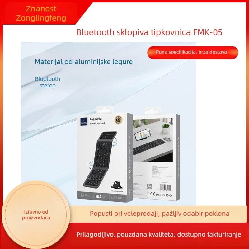 WIWU Bluetooth sklopiva tipkovnica od aluminijske legure, 81 tipki, za poslovnu upotrebu
