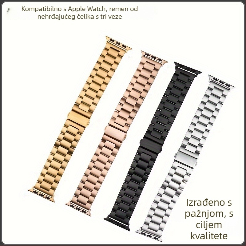 Remen od nehrđajućeg čelika za Apple Watch s dvostrano pritiskom kopčom, plosnatim sučeljem, poslovni stil, proljeće 2024 izlazak