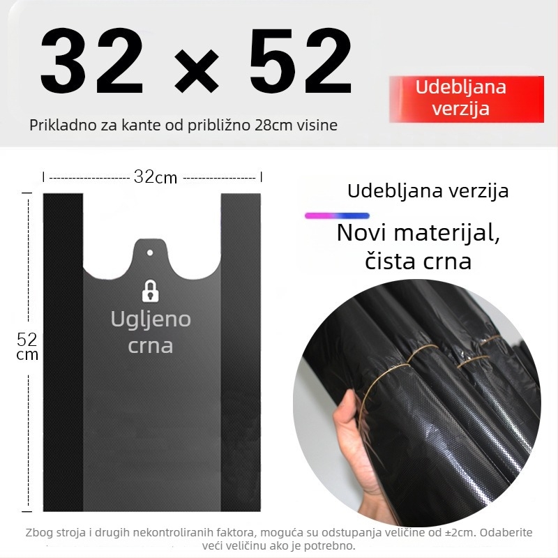 Vreće za otpad u vest stil, jednokratne, debeli PE materijal (Materijal: PE; Biodegradibilno: Ne; Stil: Vest stil; Jednokratno: Da; Debljina: Zgušnjena)