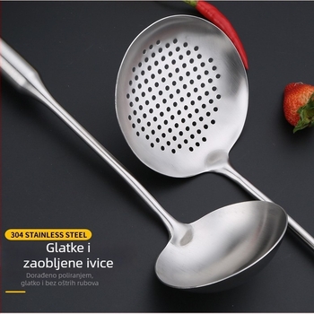 Set žlica i spatula od nehrđajućeg čelika, 6 komada, protuklizni držač, otporan na visoke temperature