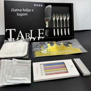 Set od nehrđajućeg čelika: nož, vilica i tanjur za tortu sa svijećom, 410 nehrđajući čelik, ogledni polir, poslužuje 5 osoba, moguć ispis logotipa