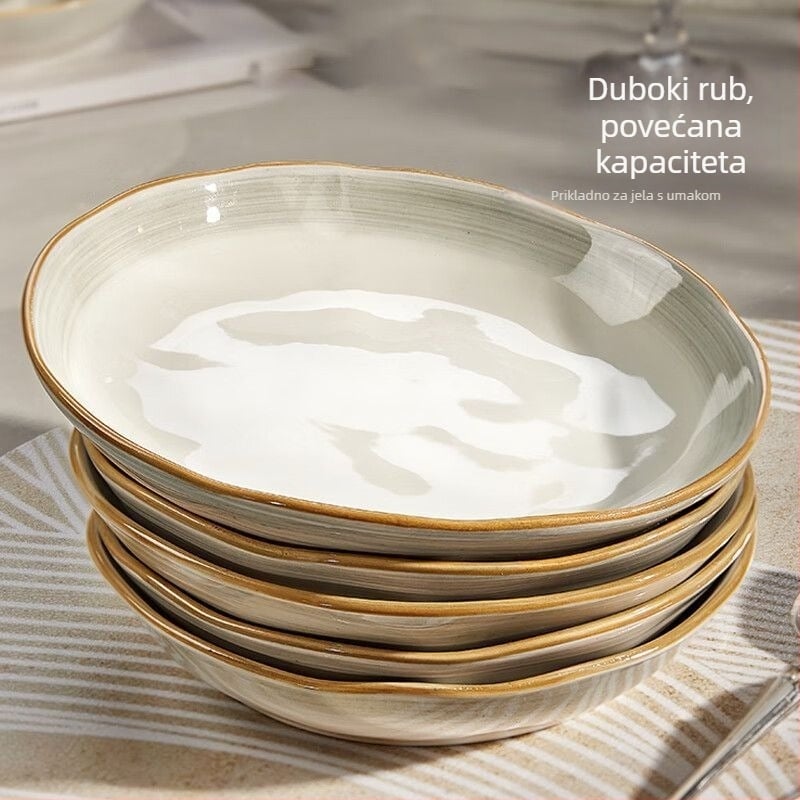 Porcelanski tanjur s podglazurnim slojem, minimalističko-luksuzan stil, prikladan za mikrovalnu
