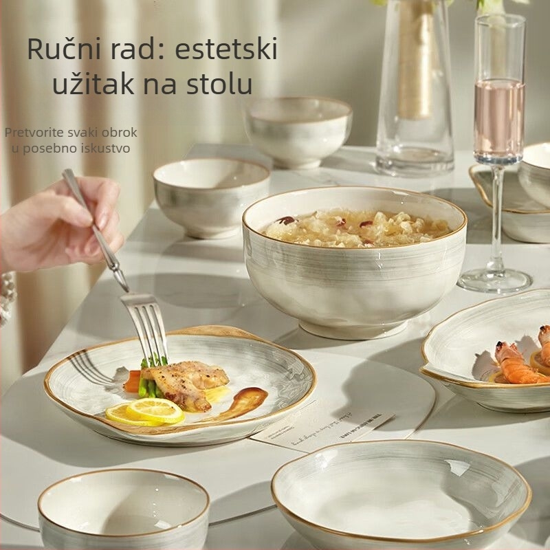 Porcelanski tanjur s podglazurnim slojem, minimalističko-luksuzan stil, prikladan za mikrovalnu