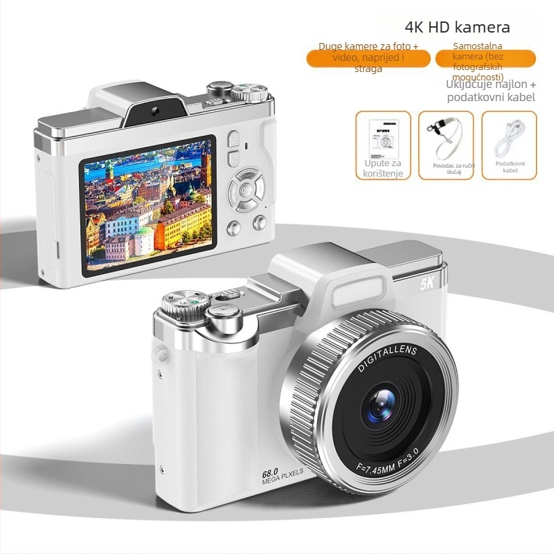 CCD digitalni retro fotoaparat s dvostrukom kamerom za selfie (68 MP • 16x optični zum • 2.7in LCD • periskopski objektiv • CCD senzor 1/1.7)
