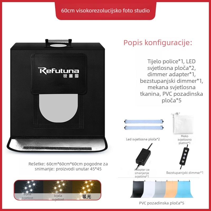 Malo foto-studio | Marka: RETENG | Materijal: Poliester + LED rasvjetni panel | Težina: 7.5