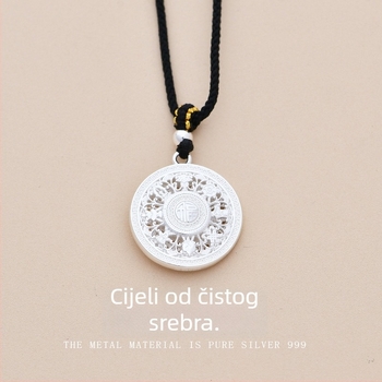 Ogrlica s kompasom Osm blaga - S999 čisto srebro, vintage umjetnički stil, elektroplatiranje