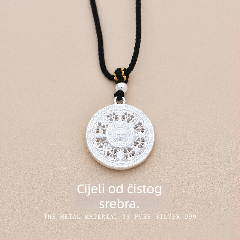 Ogrlica s kompasom Osm blaga - S999 čisto srebro, vintage umjetnički stil, elektroplatiranje