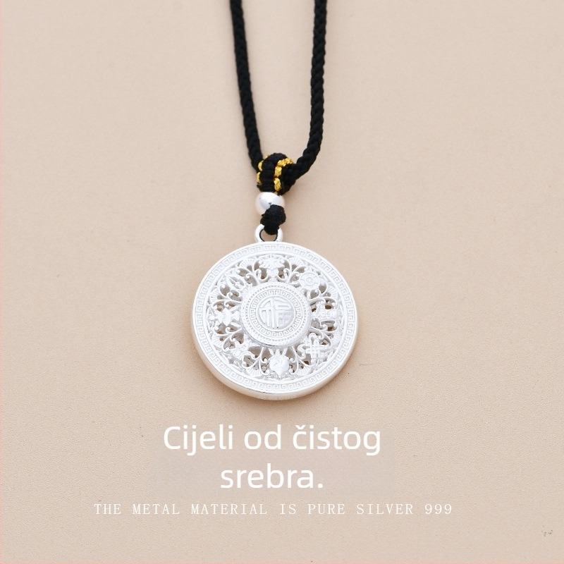 Ogrlica s kompasom Osm blaga - S999 čisto srebro, vintage umjetnički stil, elektroplatiranje