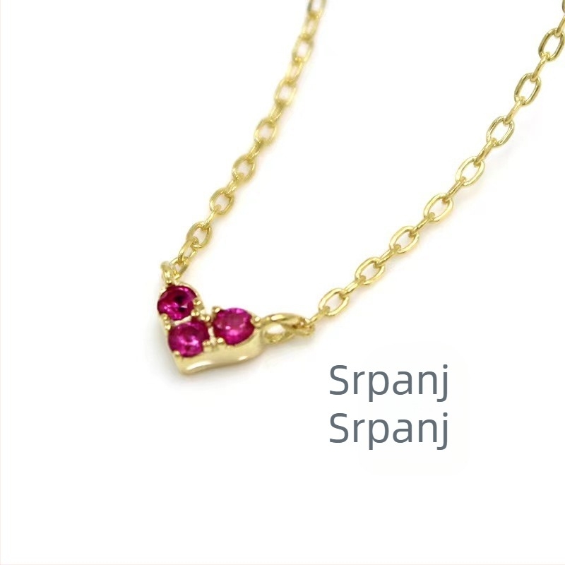Ogrlica od srebra 925 sa srcolnim privjeskom i kamenom rođenja, lanac tipa O, japanski stil, lagani luksuz, težina ~1.7 g