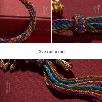 Narukvica tibetanskog stila, sedmoboja, etnički konac od pamuka, ručno pletena, podesiva