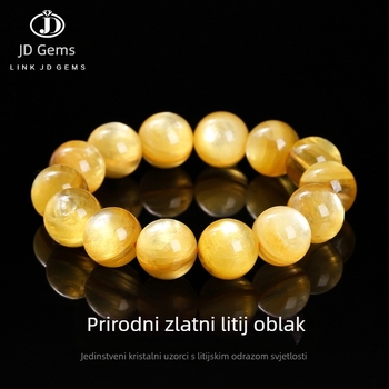 Prirodni zlatni lepidolit narukvica s prozirnim kristalnim perlama, minimalistički unisex nakit vrhunske klase