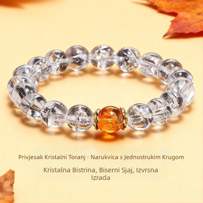Ženski narukvica od prirodnog žutog tornastog kristala i bijelog Asai kristala, 6 mm prozirne okrugle perle, jednostruki niz