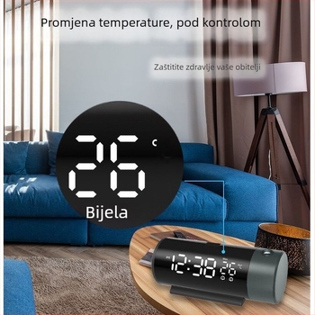 LED projekcijski sat s USB napajanjem, dvostruka budilica, prikaz vremena i temperature