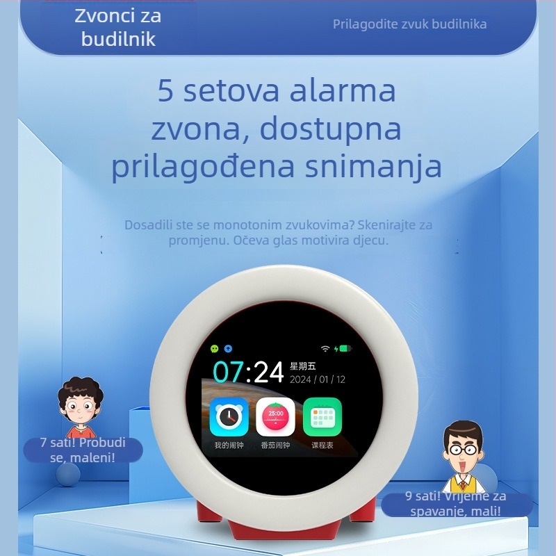 Dingdanglang AI pametni alarmni sat s upravljanjem vremenom, odbrojavanjem i glasovnim upravljanjem; punjivo ABS kućište, stakleni brojčanik