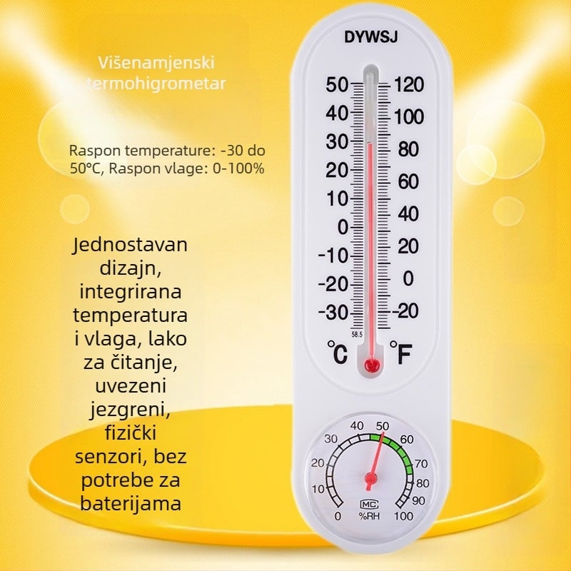 Pokazni higrometar za temperaturu i vlagu -30 do 50°C, 0–100% RH, model DYWSJ001, točnost ±1°C i ±1% RH