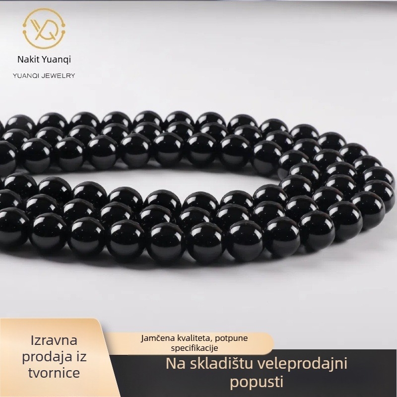 7A crne agatne labave perle, prirodni kristali, okrugle perle za DIY nakit, veličine 2–20 mm