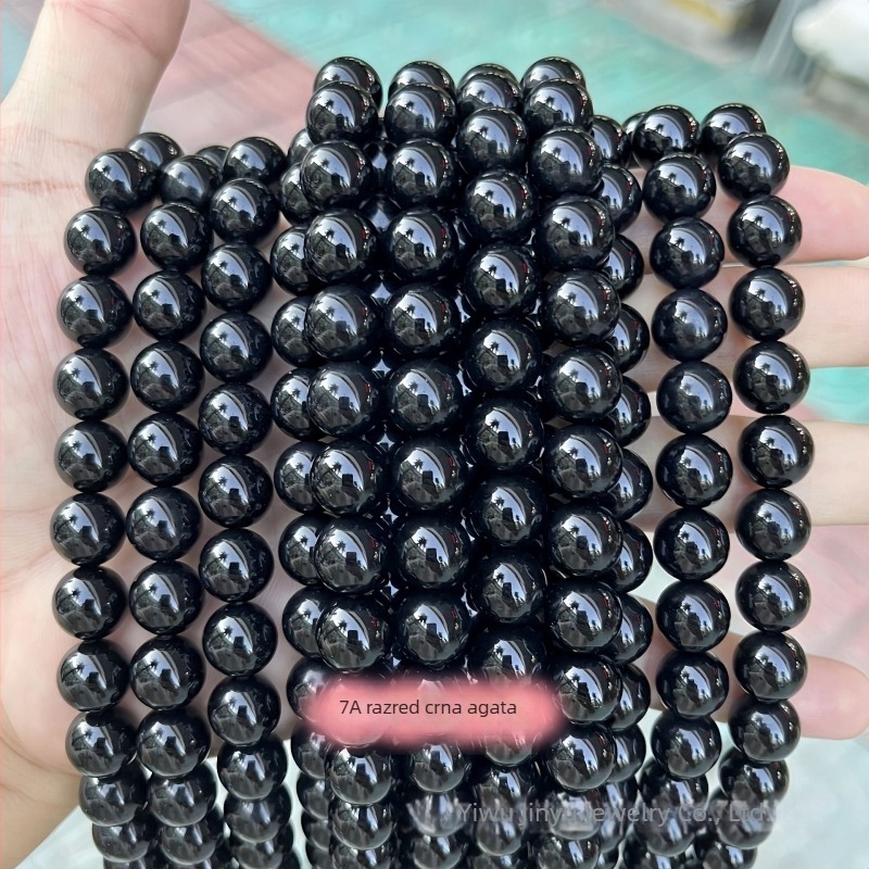 Prirodne 7A crne ahatne okrugle perle – Labave perle za DIY nakit, veličine 2–14 mm, rezanje i poliranje