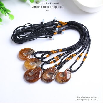 Viseći privjesak od sirovog kristala – motiv puža-krizantema, uzorak minerala, marka Runguan Jewelry, moderni minimalistički stil