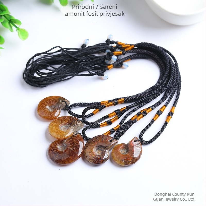 Viseći privjesak od sirovog kristala – motiv puža-krizantema, uzorak minerala, marka Runguan Jewelry, moderni minimalistički stil
