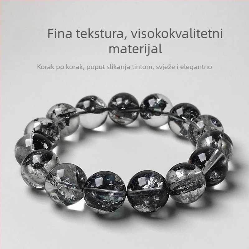 7A prirodna kristalna narukvica s crnim i prozirnim kristalima, unisex geometrijski dizajn