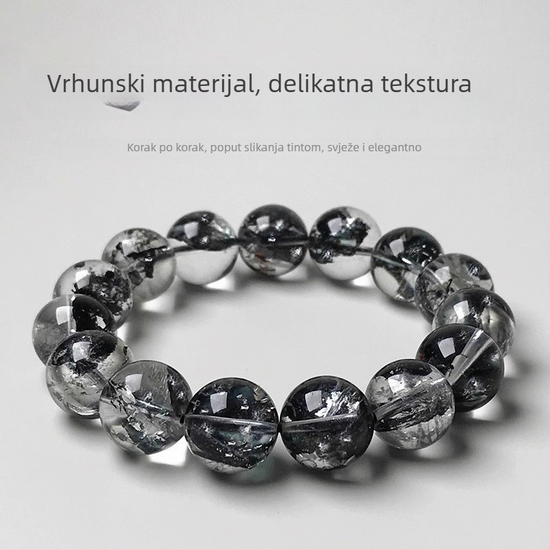 7A prirodna kristalna narukvica s crnim i prozirnim kristalima, unisex geometrijski dizajn