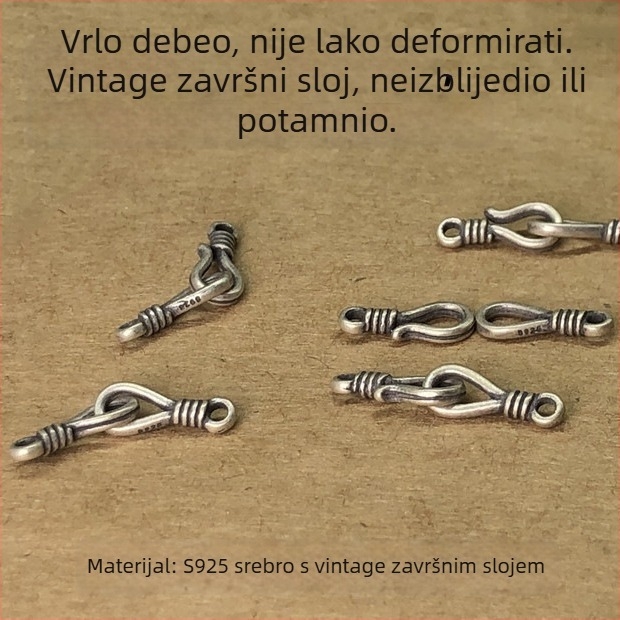 Kopča za spoj za narukvicu/ogrlicu – S925 sterling srebro, kopče u obliku riblje kukice i znaka pitanja, retro mala glava kopče, DIY pleteni konopac, Proljeće 2023