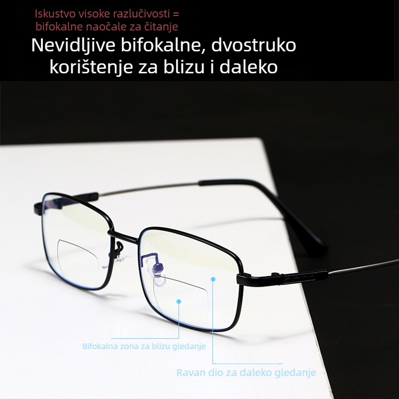 Naočale za čitanje s metalnom ramom memory Titanium, model 5M9E, dvostruka zaštita protiv plave svjetlosti, unisex, metalna konstrukcija