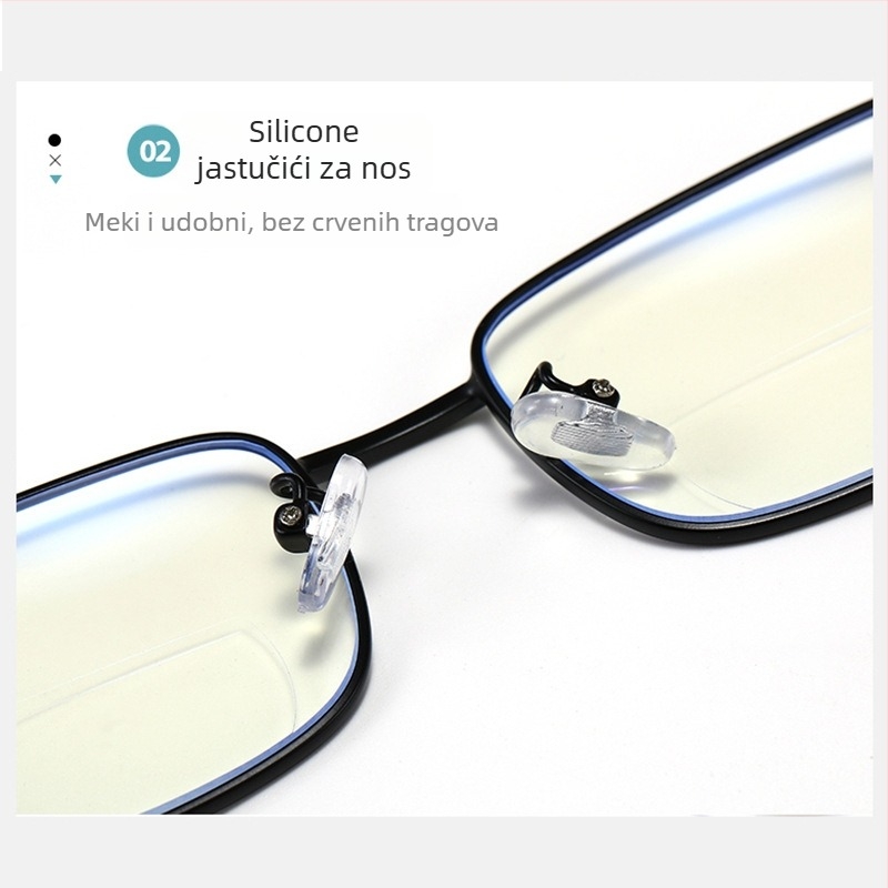 Naočale za čitanje s metalnom ramom memory Titanium, model 5M9E, dvostruka zaštita protiv plave svjetlosti, unisex, metalna konstrukcija