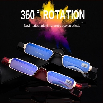 Mimi naočale za čitanje, unisex, 360° okretne, zaštita od plave svjetlosti, multifokalne leće, PC okviri