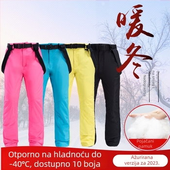 Unisex hlače za skijanje s odvojivim naramenicama, vodootporne i otporne na vjetar, s debelim izolacijskim punilom od umjetne svile-pamučne smjese