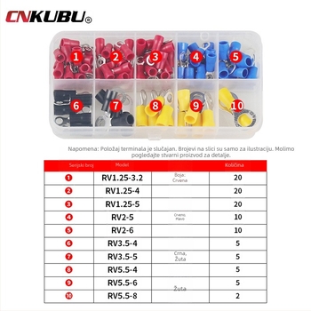 102 kom. kutija kružnih izoliranih krimp konektora, hladno presovani, završeci od mesinga s tinom
