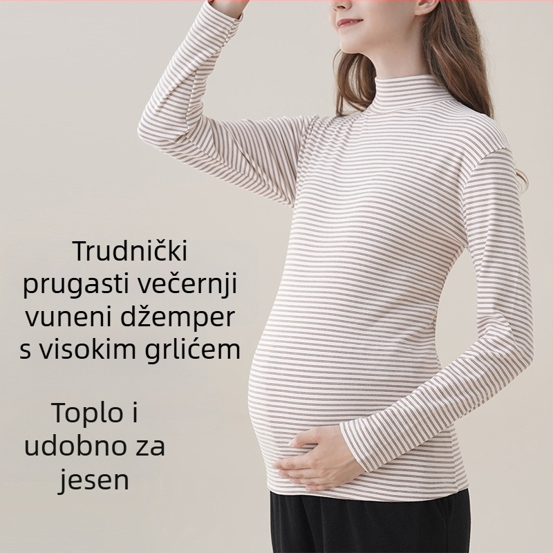 Trudnička bazna majica s kapuljom, poluvratni vrat, dugi rukavi, uski kroj, srednja duljina, poliester-elastanska smjesa, bez glačanja