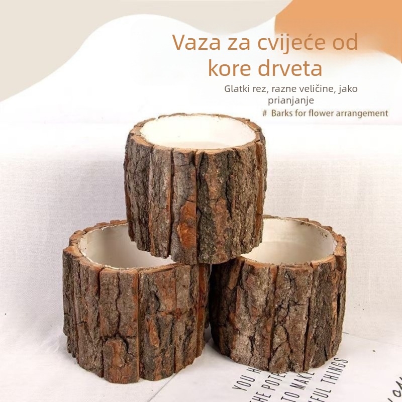 Božićna kanta za cvijeće s teksturom kore drveta — koš za aranžiranje cvijeća, stolna posuda za biljke, na skladištu