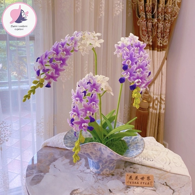 DIY komplet buketa s orchidama i uvijenom štapiću, plišani materijal, za uzrast 15-35