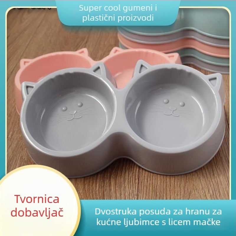 Dvostruka posuda za kućne ljubimce s licem mačke, plastična posuda za hranu, makaron-stil, za mačke i pse