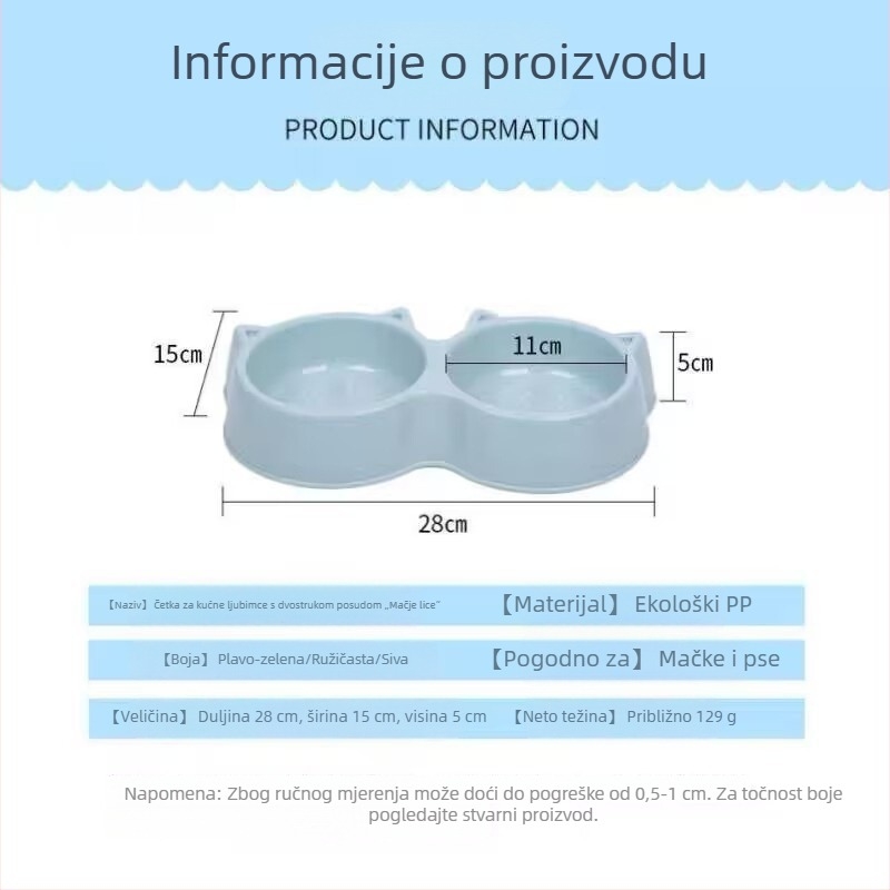 Dvostruka posuda za kućne ljubimce s licem mačke, plastična posuda za hranu, makaron-stil, za mačke i pse