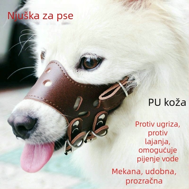 Mekana kožna njuška za pse, sprječava prejedanje, ugriz i lavež; pogodna za Zlatnog retrivera i Samojeda.
